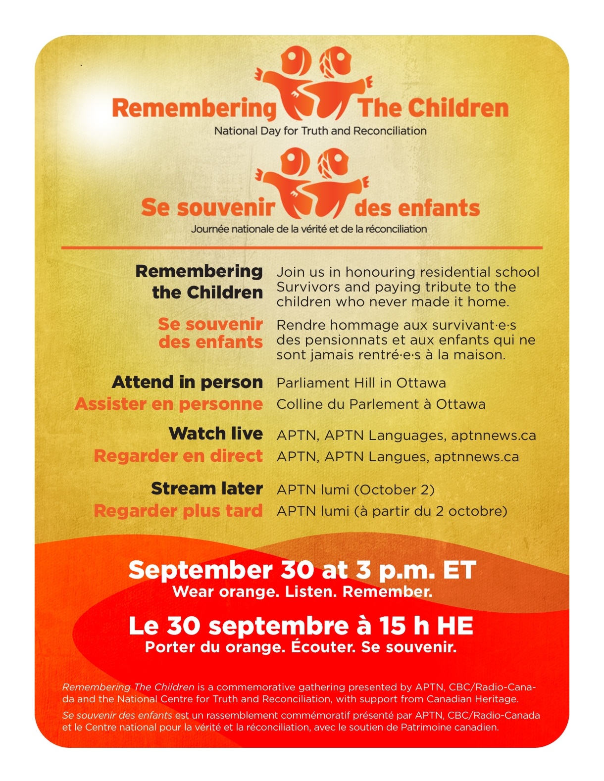 APTN Streaming Serivce Lumi's where recordings of the 2025 National Day for Truth and Reconciliation - Remebering the Children Commemorative Gathering will be hosted.